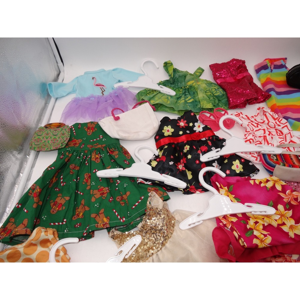 Our Generation Doll Clothes Lot Dresses Shoes Hangers Christmas Hawaii 16 pcs - Picture 3 of 11
